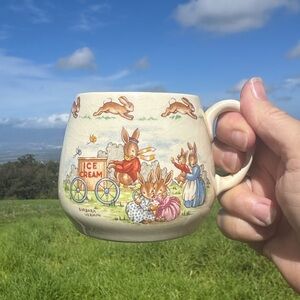 VTG ROYAL DOULTON Childs Bunnykins Mug Ice Cream Bunny Riding Bike